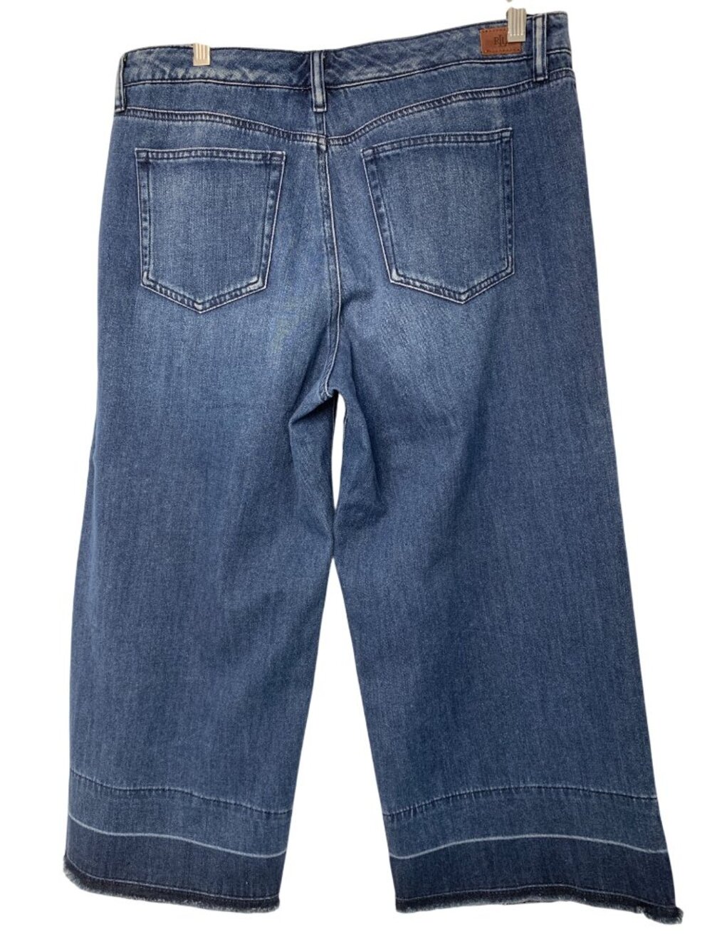 Lauren Ralph Lauren Womens Wide Leg Crop Jeans Size 12 Raw Hem Blue Denim EUC - Picture 4 of 7